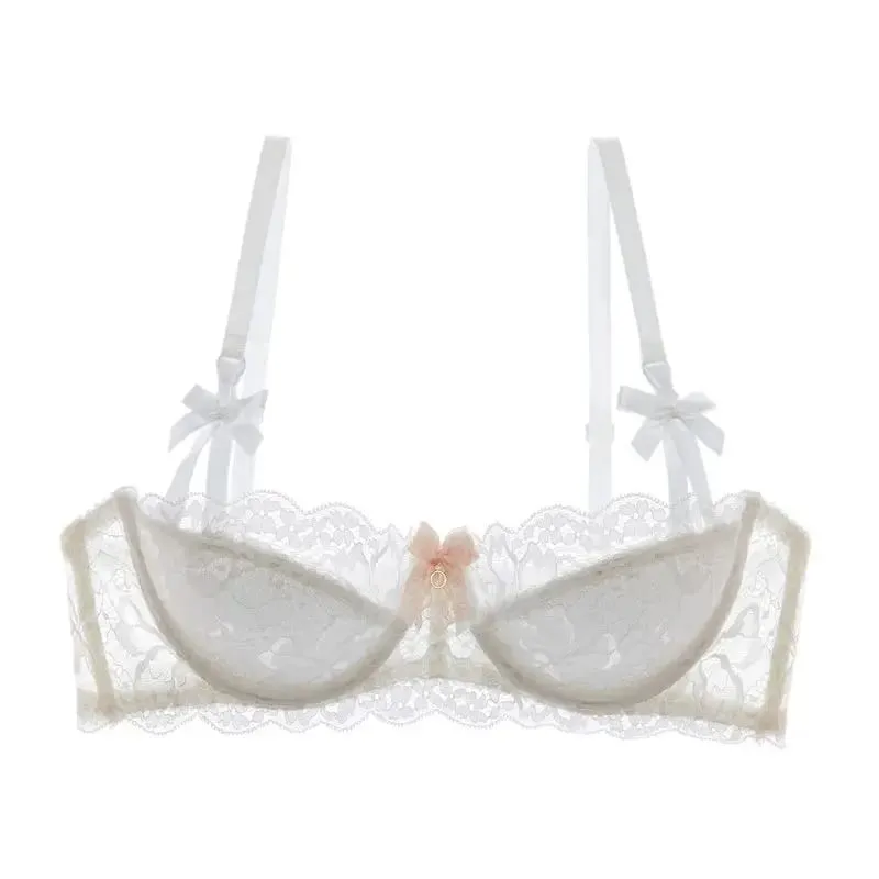 セクシー French Lace Half Cup Bra Set Bow Shoulder Strap Thin Large Bust Minimizer Pure Desire Lingerie For Teen Girls Daily Outfit — image 13