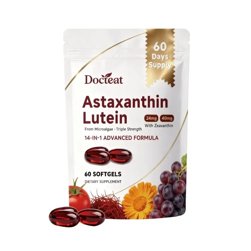 Astaxanthin and Lutein Capsule 60 Count with Grape Seed & Saffron Extract Provide Eye Nutrition Skin and Joint Health Support