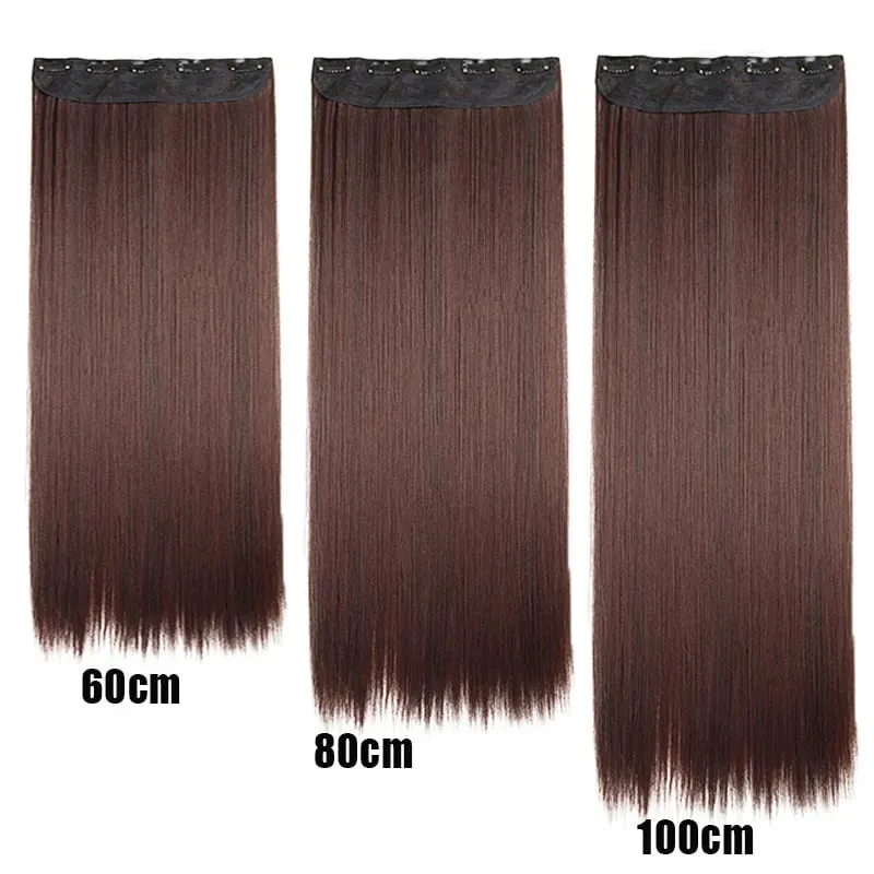Synthetic 5-Clip One Piece Invisible Hair Extensions Long Straight 24/32/40Inch Heat Resistant Hairpiece for Women — image 9