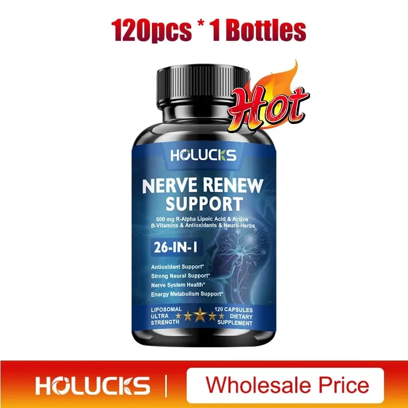 Nerve Renew Capsules Pins Needles Skin on Fire Fell Asleep. Vitamin B Complex R-Alpha Lipoic Acid Neuro Botanical Blend