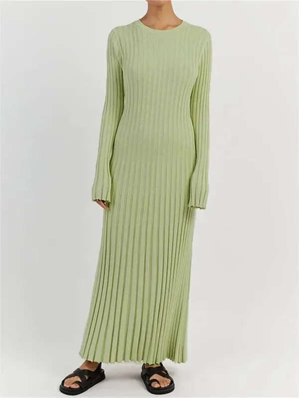 Tossy vestido feminino de malha com cadarço, maxi vestido outono cintura alta moda patchwork manga comprida solto vestido sólido bandagem vestido de malha — image 9