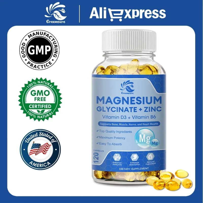 Kapsul Magnesium Glycinate D3 B6 untuk Otot Saraf Tidur Relaksasi dan Suplemen Kesihatan Jantung — image 1
