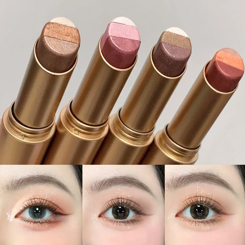 Kakashow Three Color Pearl Glitter Eye Shadow Stick Gradient Delicate Shiny Eyeshadow Waterproof Long Lasting Daily Eye Cosmetic — image 2