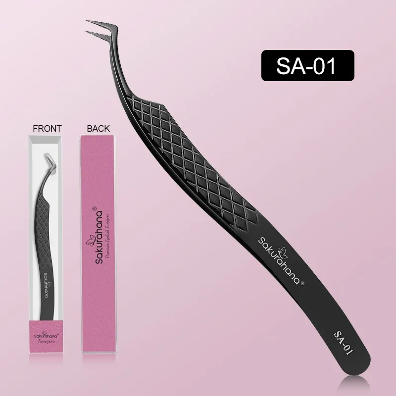 High-end Eyelash Tweezers Black Fiber Tip For Lash Extensions Mega Volume Mink Lashes Tool Straight Head Curved Tip — image 10