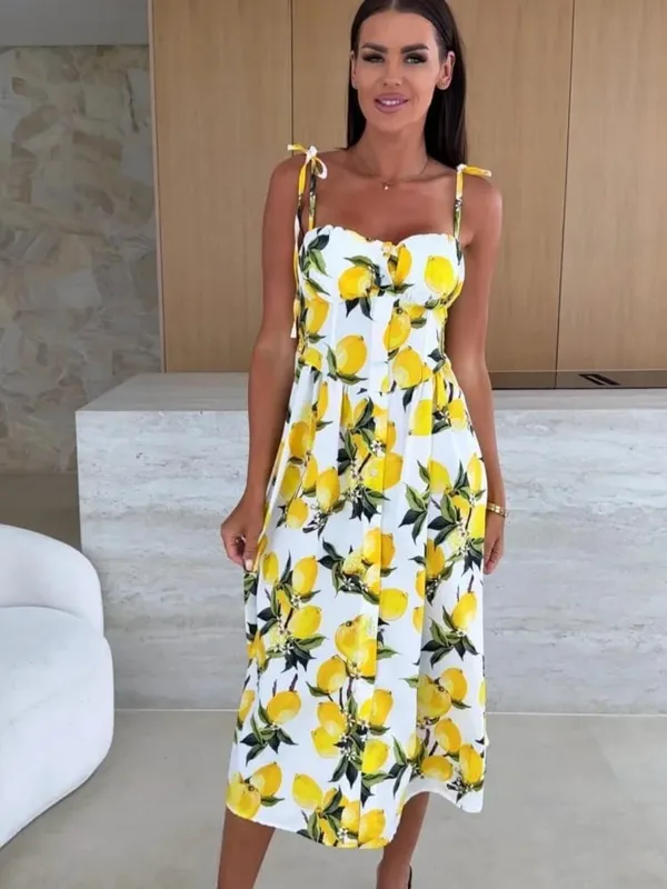 Moda verão sem mangas feminino estilingue vestido estampado elegante casual longo festa vestido de noite