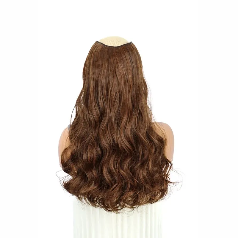 20Inch Synthetic Long Wavy Curly 4 Clip In Hair Extensions Heat Resistant Hairpiece Black One Piece Fake Hair For Women