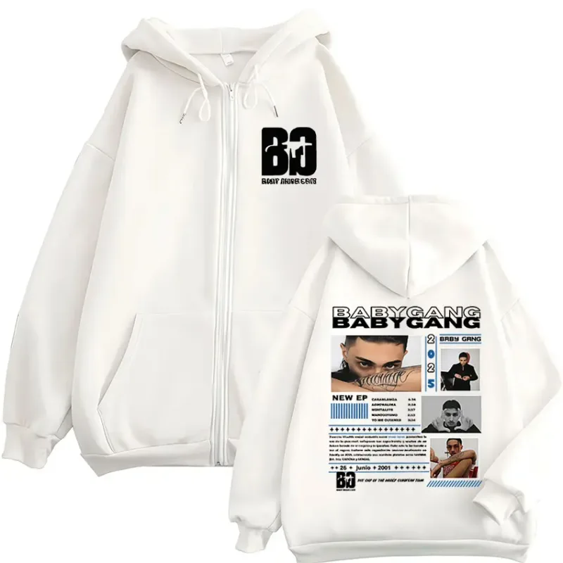 Rapper Baby Gang 2025 Album Dragkedja Hoody Herr Hip Hop Gothic Långärmad Zip Up Sweatshirt Vintage Oversized kappor Jacka Luvtröjor — image 4