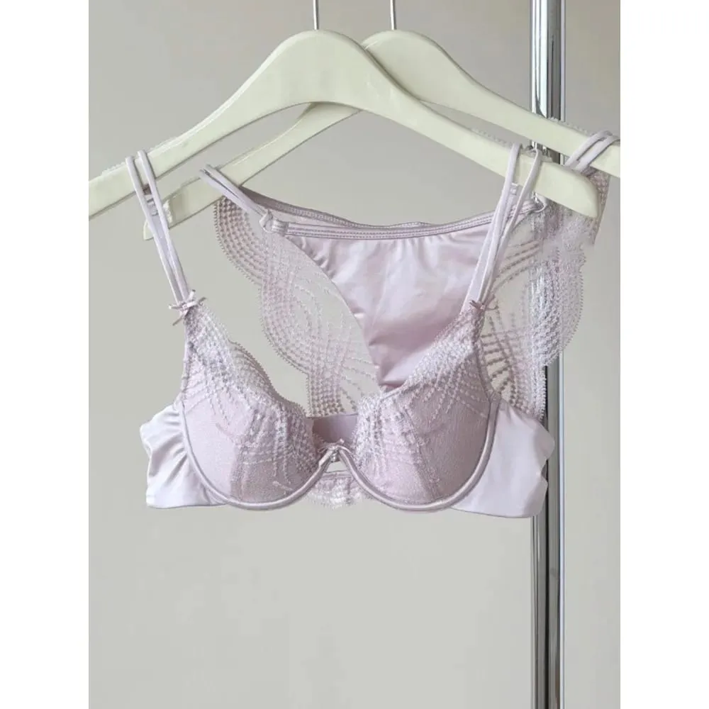 Halvkopp underkläder Set Dam Tunn Cup Push Up Mjuk Bygel BH Trosa Liten bröst Samla sidostöd Anti Sag Underkläder 32‑38 — image 2