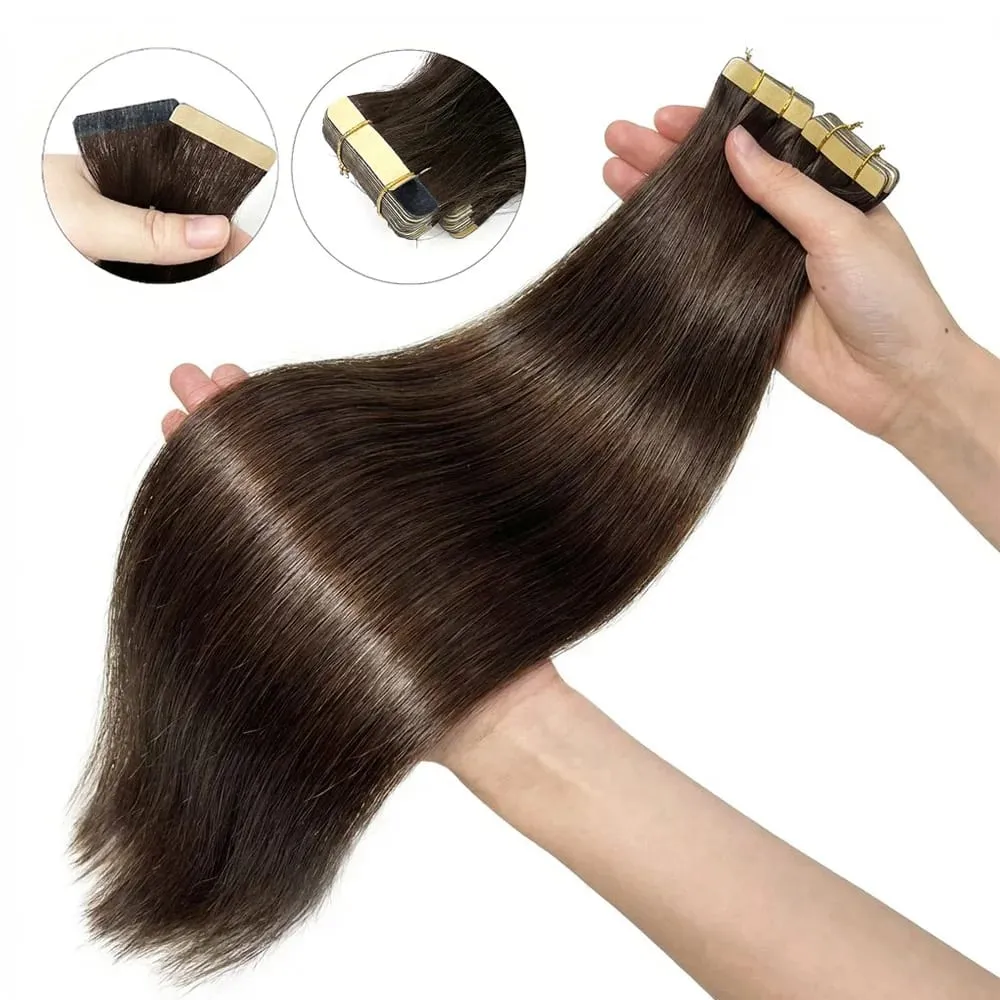 Tape In Hair Extensions Straight 100% Human Hair 16A 50 300G Color Adhesive Replaceable Seamless Skin Weft brown Tape 21 pcs For Women — image 2