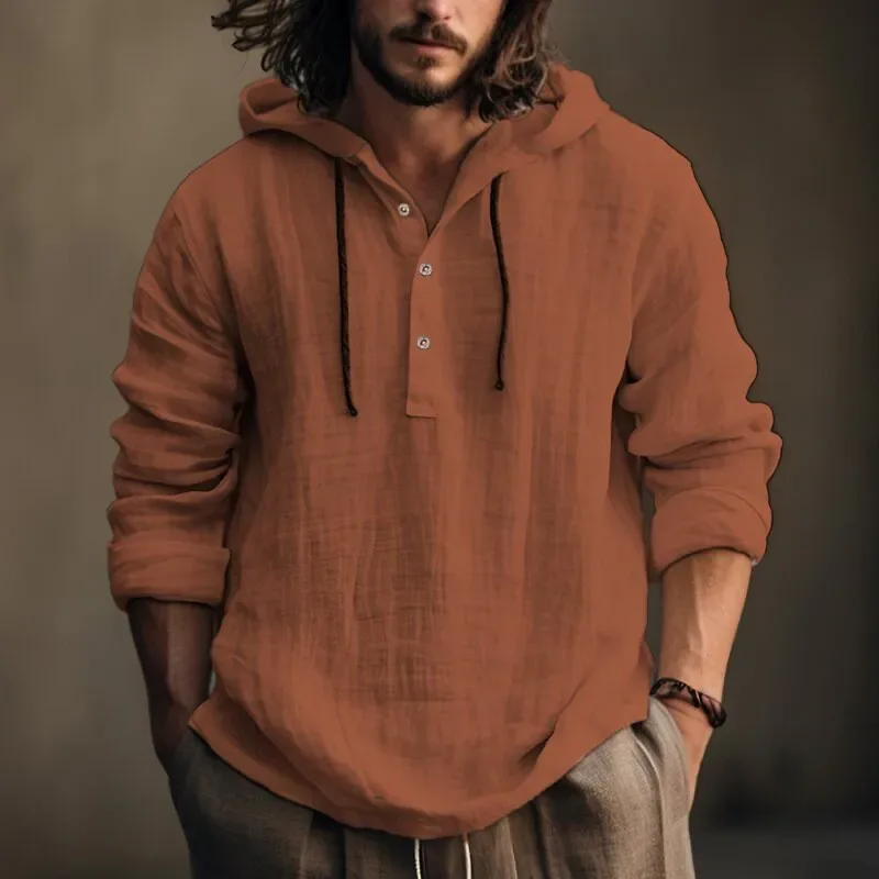 2025 New Men's Casual Blouse Cotton Linen Shirt Maluwag na Mga Nangungunang Long Sleeve Tee Shirt Spring Autumn Casual Men's Shirt Hoodie — image 8