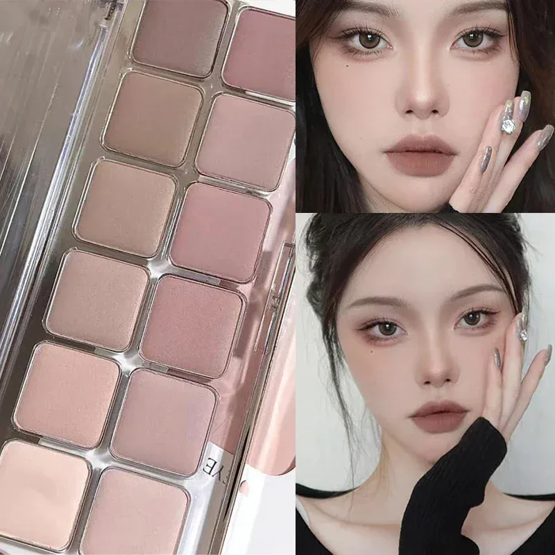 Øjenskyggepalette med lav mætning 12 farver alle matte koreansk te Abrikos øjenmakeuppalet Daglig makeup Langtidsholdbare øjenskygger — image 2