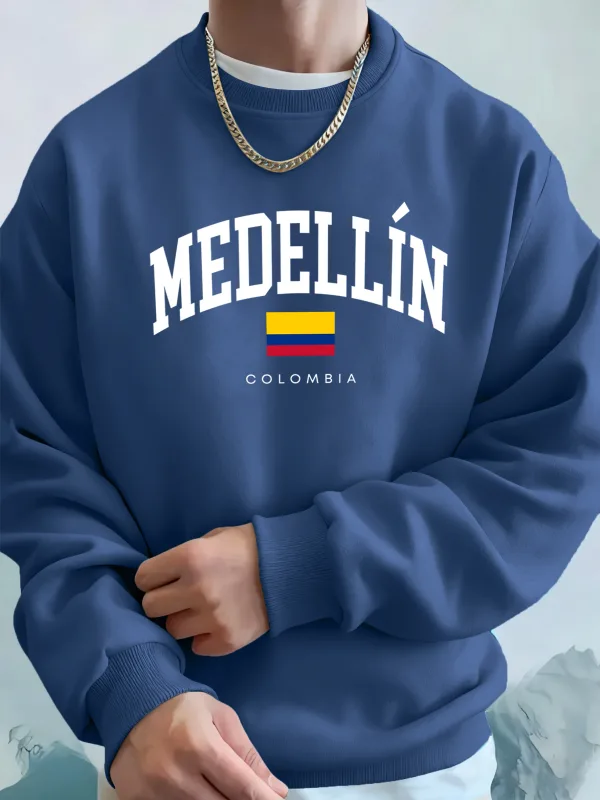 Medellin Colombia Letter And Flag Printed Men'S Hoodies Comfortable Fleece Sweatshirts Soft Fashion Tops Street Warm Clothes — image 12