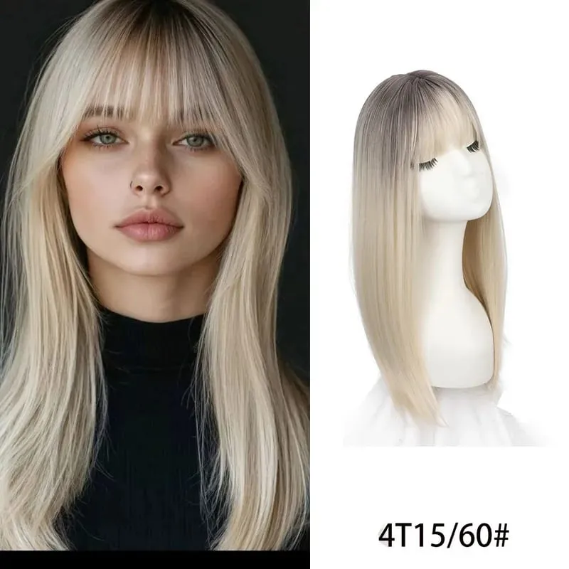 Synthetic Hair Woman Topper Clip In With Bangs Hairpiece Hair Extension Thin Breathable Blonde Toppers Hair Women Wig Fake Hair — image 8