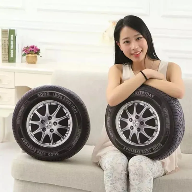 3D Simulation Car Tire Plush Pillow Realistic Printed Wheel Cushion Creative Funny Sofa Throw Pillow Auto Enthusiast Decor Gift
