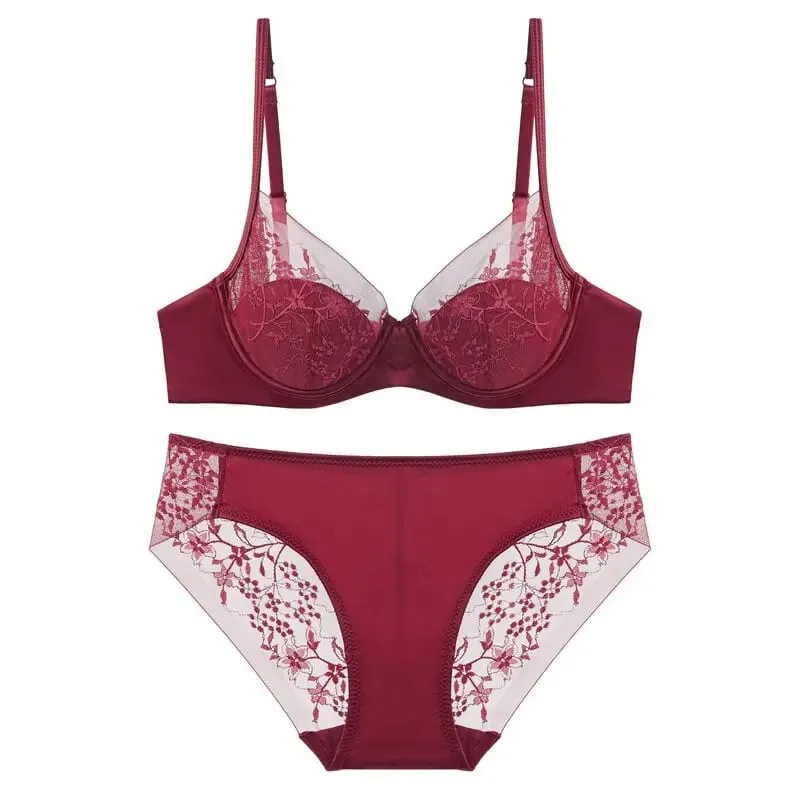 Elegant Lace Lingerie Set Thin Cup Minimizer Bra Panty Breathable Comfort Intimates Suit For Big Bust Size 32‑38 Daily Underwear — image 11