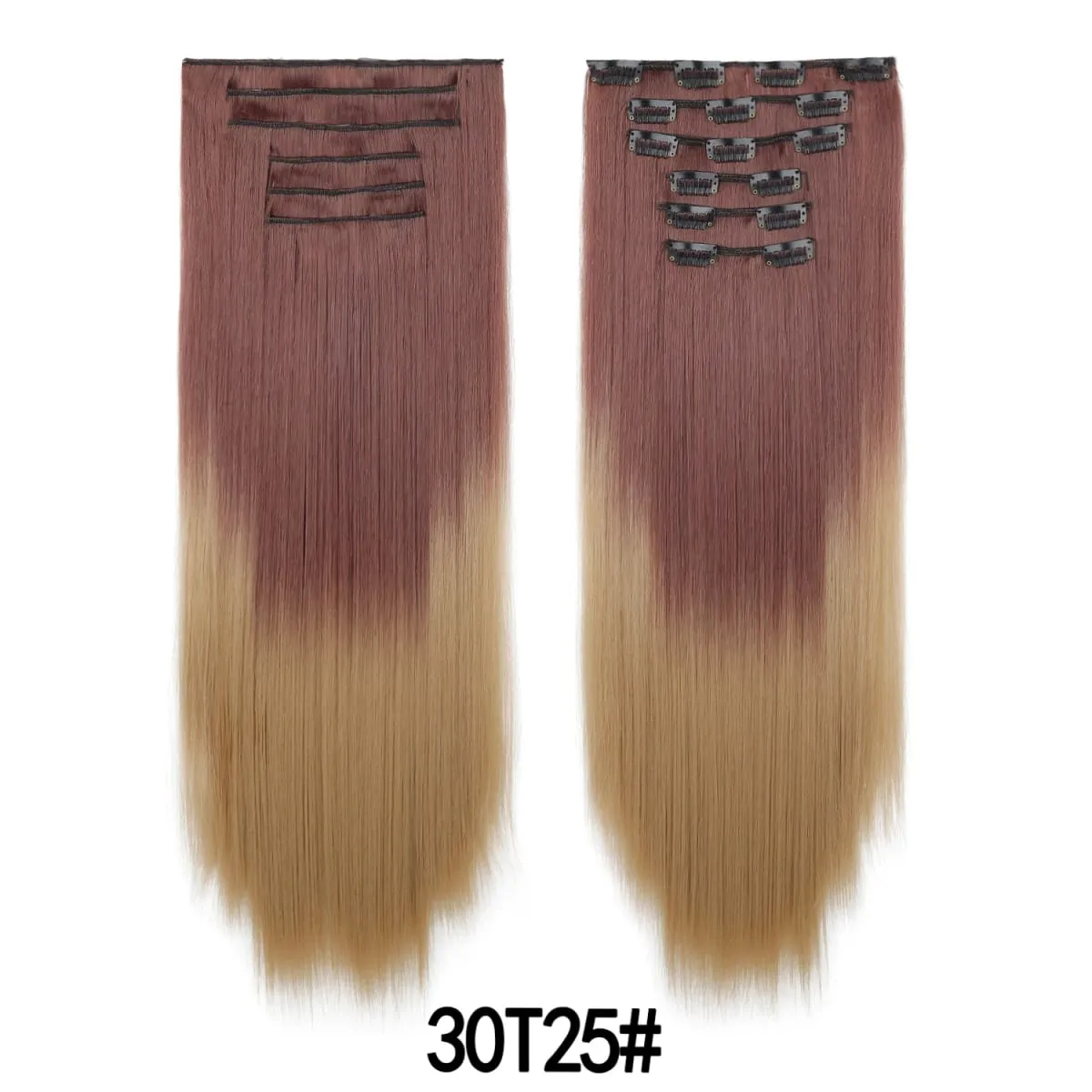 Long Straight Hair Clip in Hair Extensions 24inch 140g 6pcs/set Women Ombre Synthetic Hair Full Head soft easy to wear stylish
