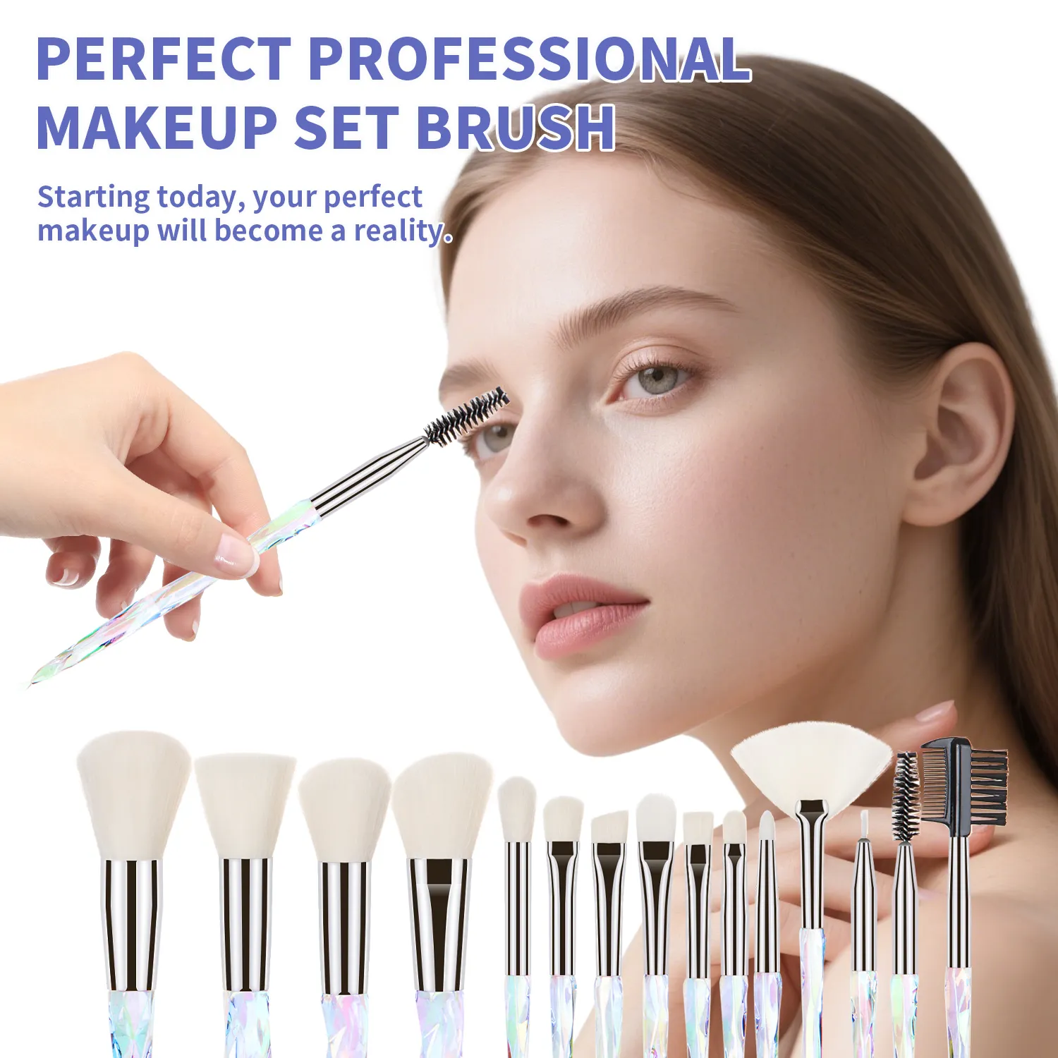 Professional 15Pcs Makeup Brushes Kit Dense Soft Bristle Crystal Handle Face Eye Cosmetic Brushes For Beginner Daily Makeup — image 2