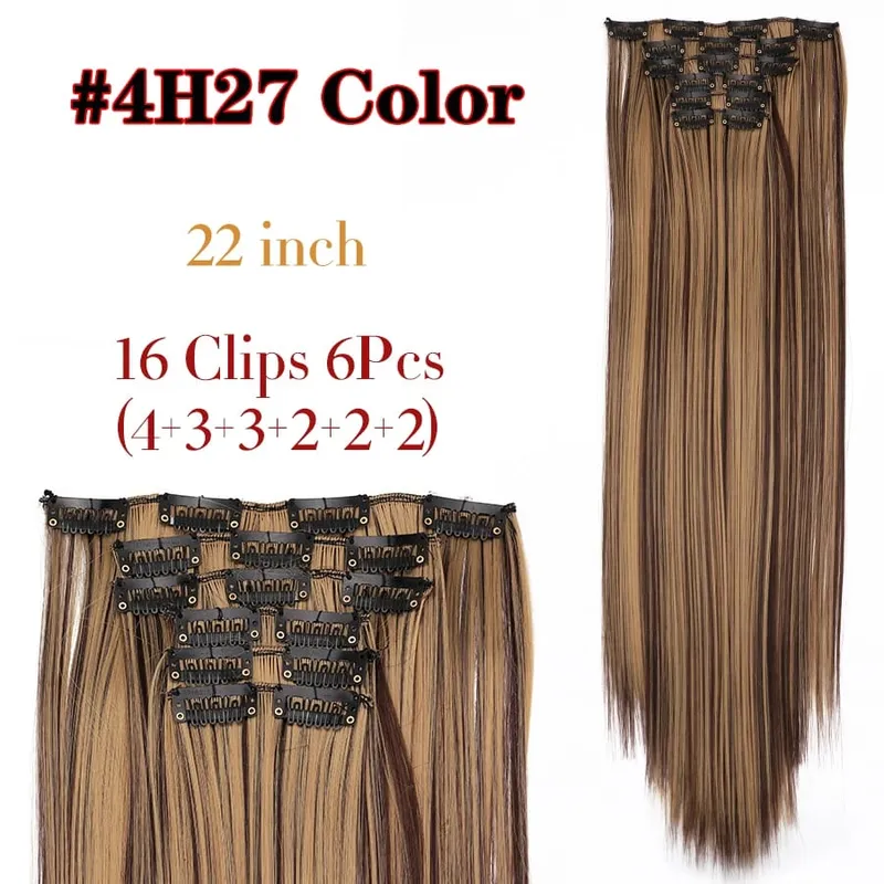 Black Clip In Extensions Straight 22" Long Synthetic Thick Clips On Hair Piece For Women 6Pcs/Set Curly Full Head Weddings Daily — image 20