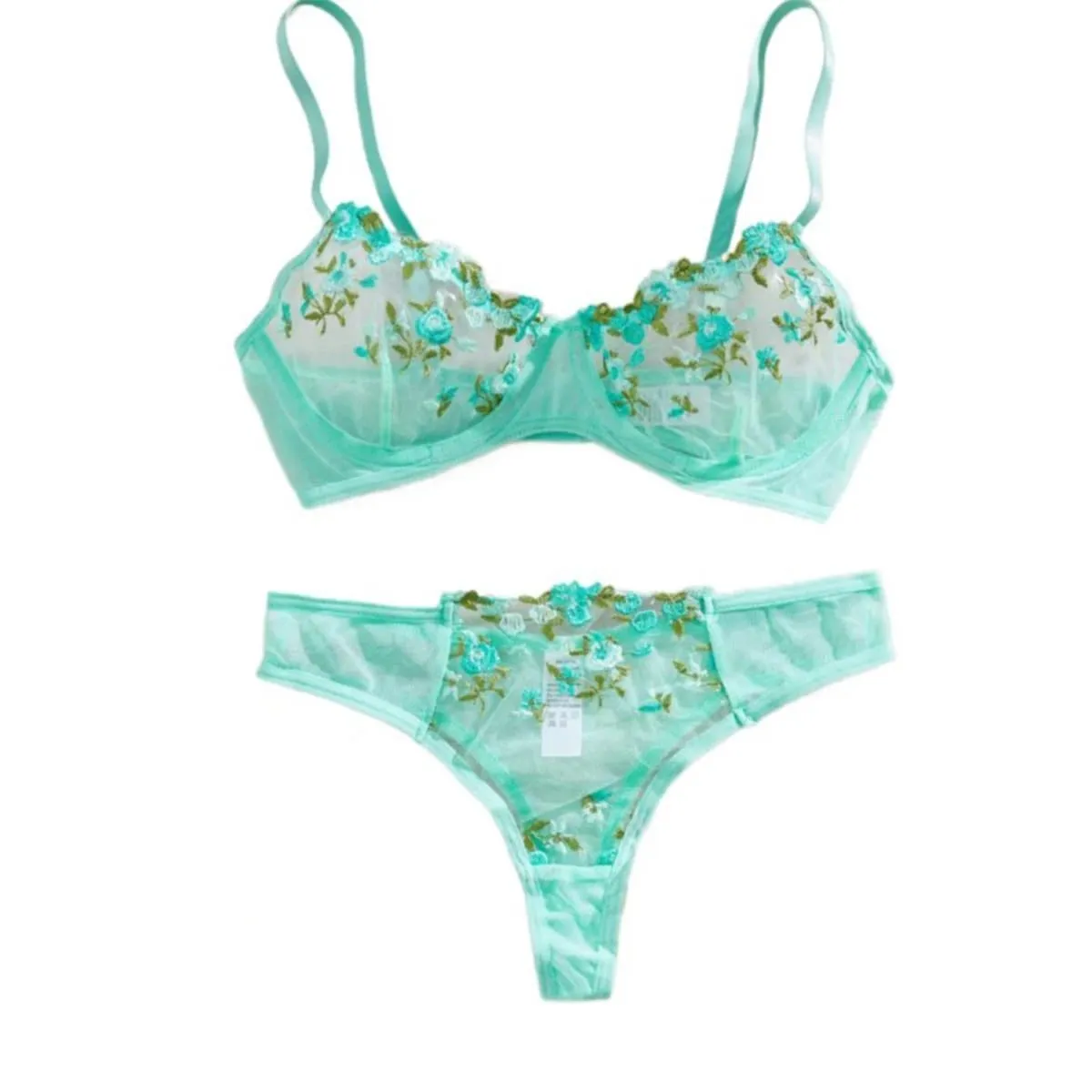 Womens Embroidered Bralette Lingerie And Panty Set Floral Design Soft Stretch Fabric Comfortable Everyday Underwear — image 1