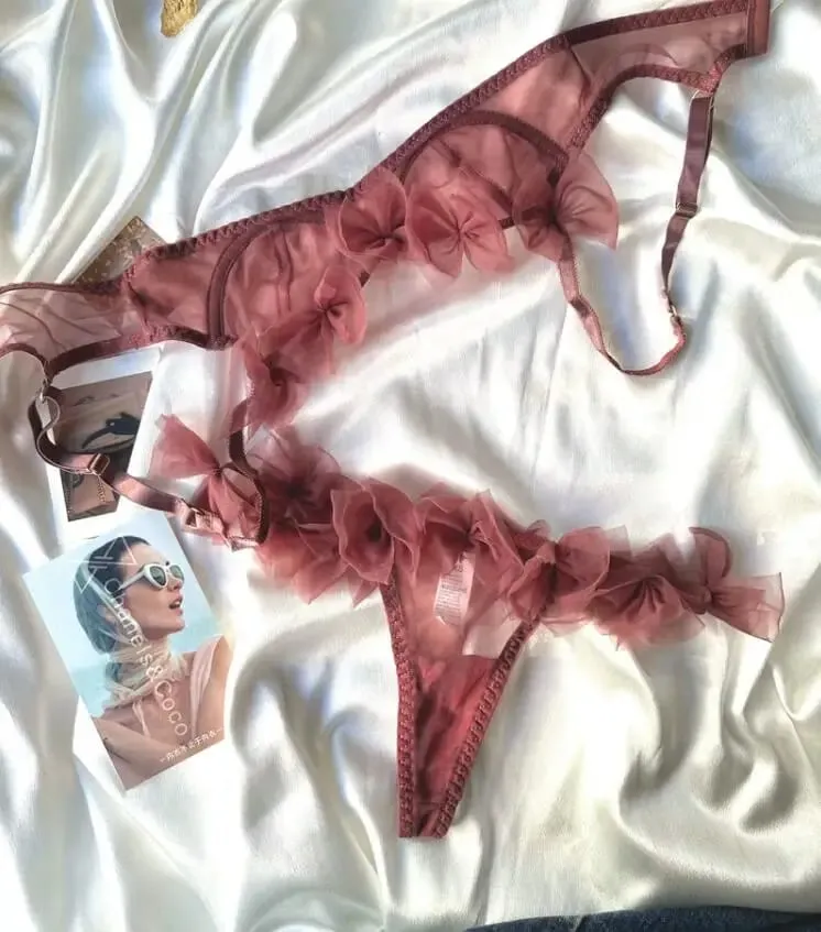 Florido/sexy malha lingerie tanga conjunto quente flertar meia xícara sutiã ultra-fino roupa interior feminina confortável senhoras sutiãs — image 2