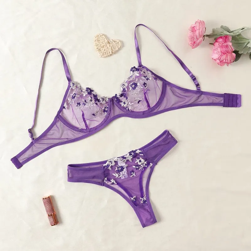 Sexy Lace Lingerie Bra And Panty Sets Women Underwear Flower Embroidery Bralette Set — image 11