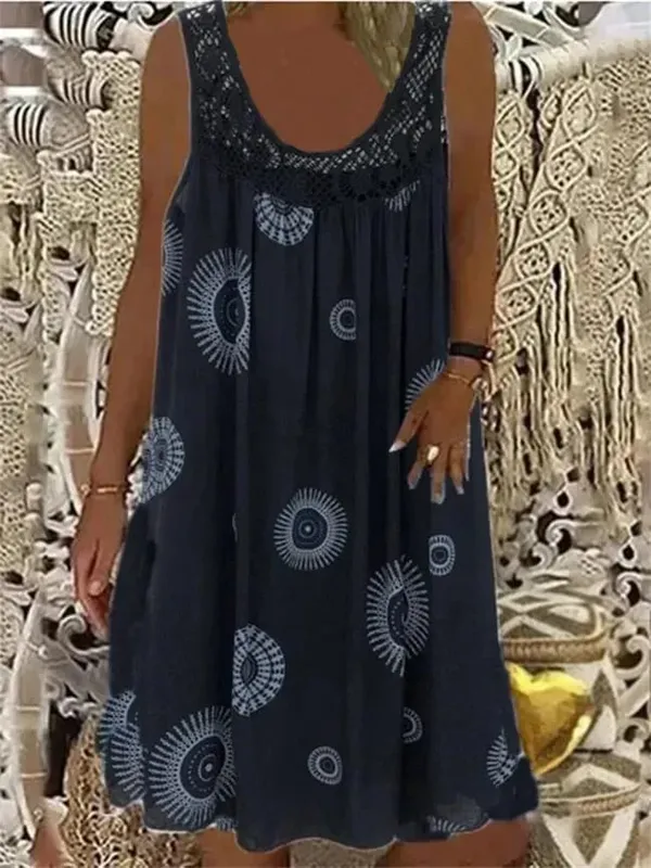 Dam S-5XL storlek Digitaltryckt off shoulder sexig camisole löst sittande klänning spets fritidsklänning sommarklänning — image 17
