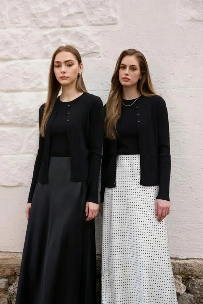 AS SS26 Lace slip satin dress + lace satin skirt +knitting vest + knitting cardigan collection woman dressy outfit — image 7