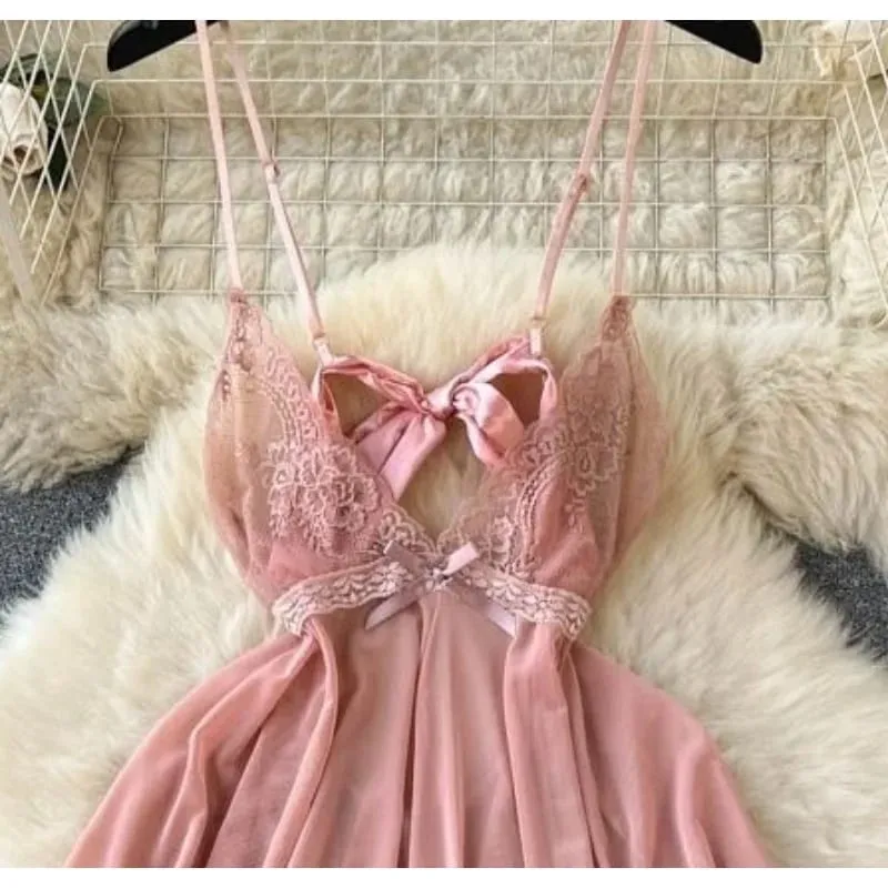 Woman Hotsweet Mini Dress V-Neck Strap Large Hem Dress Lace Trim Sexy Club Dating Party Comfortable Princess Pink Trend Y2K New — image 4