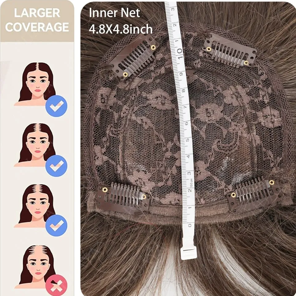 Synthetic 3 Clips In Topper Long Wavy Hairpiece Black Brown Women Fake Hair Clip In Hair Extensions With Bangs Fake Hairpiere — image 5
