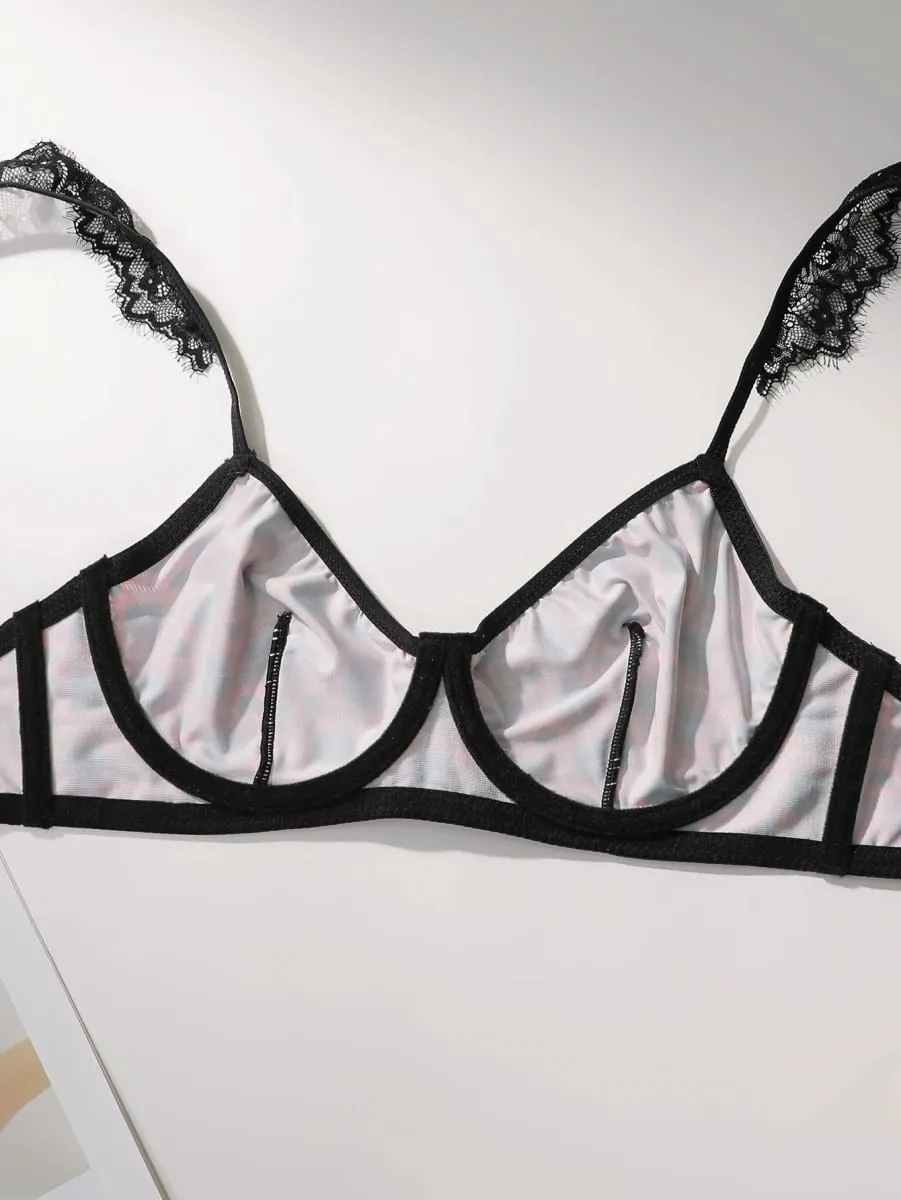 Women Plaid Heart Print Lingerie Set Lace Spaghetti Strap Bra At Panty Set Soft Comfortable Ladies Intimate Sleep Underwear Set — image 4