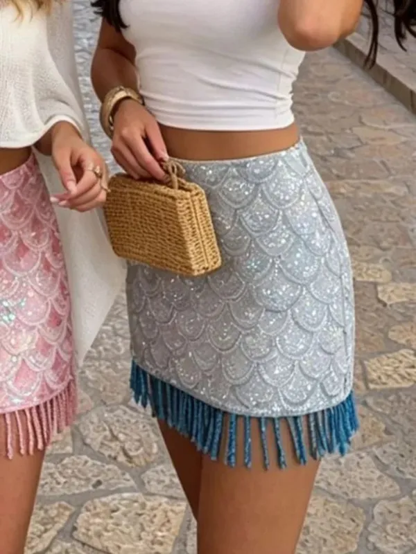 Sexy Women Sequin Lace Trim Mini Dress Chic V-neck Sleeveless High Waist Mini Sling Dresses Daily Summer Lady Vacation Robe New — image 11