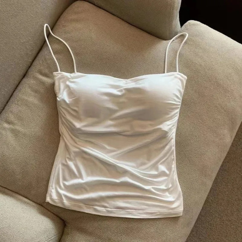 New-Sexy Solid Pleated Tank Camisole Women's Summer Spaghetti Strap Sleeveless Tops — image 9