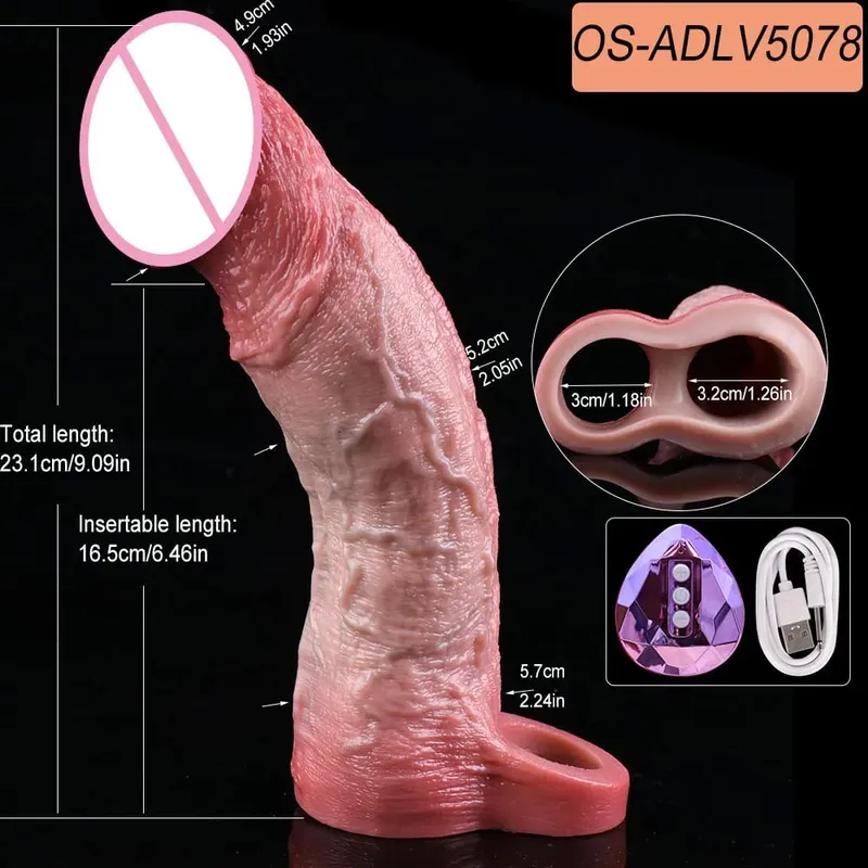 Ultra Realistic Vibrating Penis Sleeve Soft Silicone Hollow Cock Extender Vibration Adult Toy For 18+ Couples Sex Pleasure