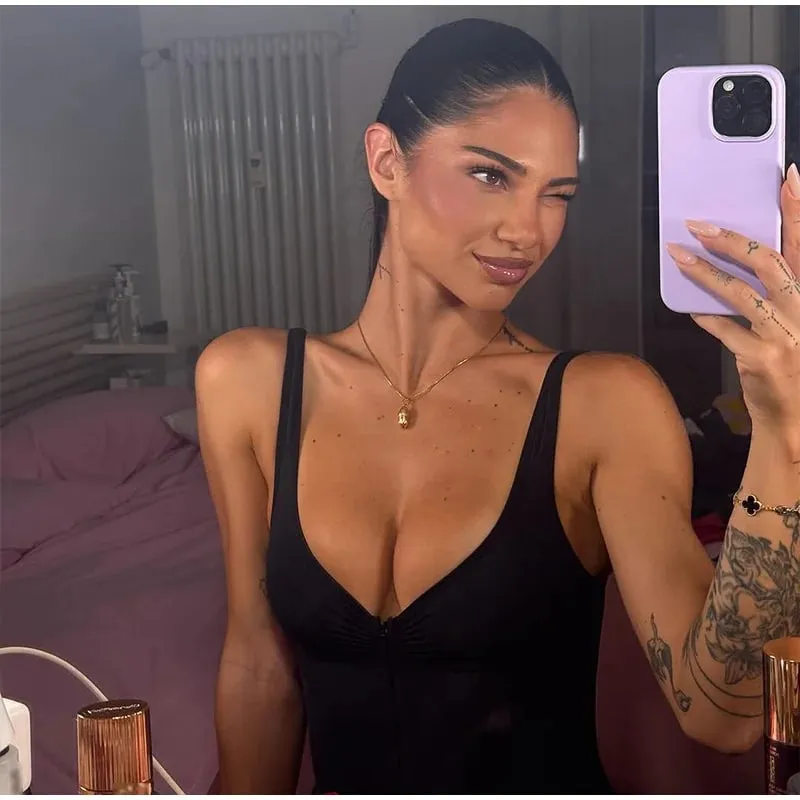 Sexy Tight Corsets Bodysuit For Women Deep V-neck Zippers Sleeveless Slimming Underwear 2026 New Lady Solid Backless Rompers