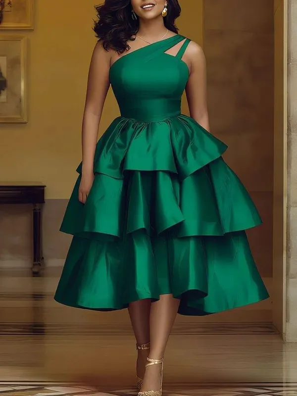 Mulheres elegantes brilhantes um ombro plissado em camadas vestidos de festa de natal data para fora aniversário casamento convidado evento ocasião vestidos novo