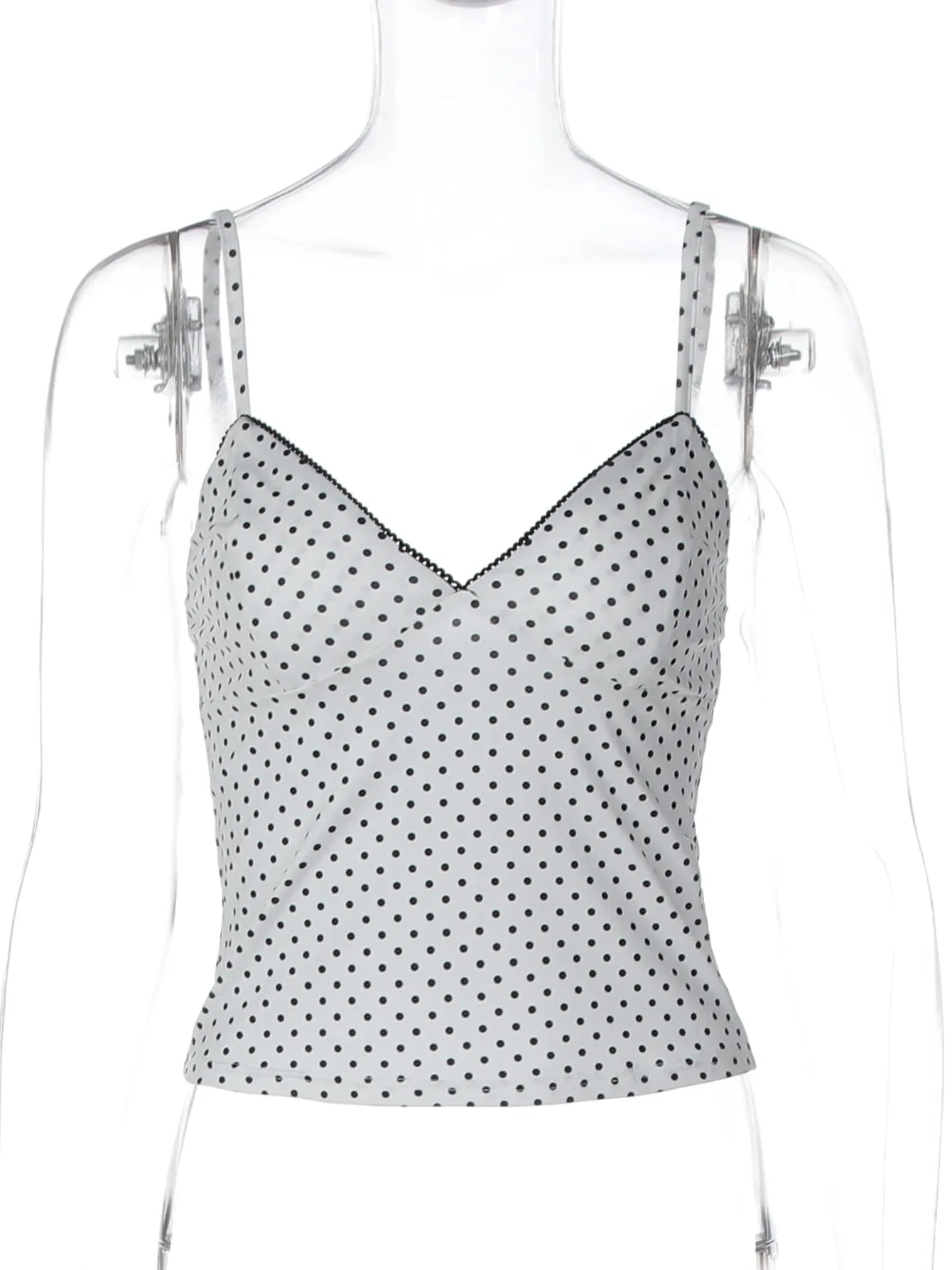 Hugcitar Polka Dot Print V Neck Slips Backless Sexy Slim Crop Camis Top Spring Summer Women Fashion Clothings Streetwear Party — image 6