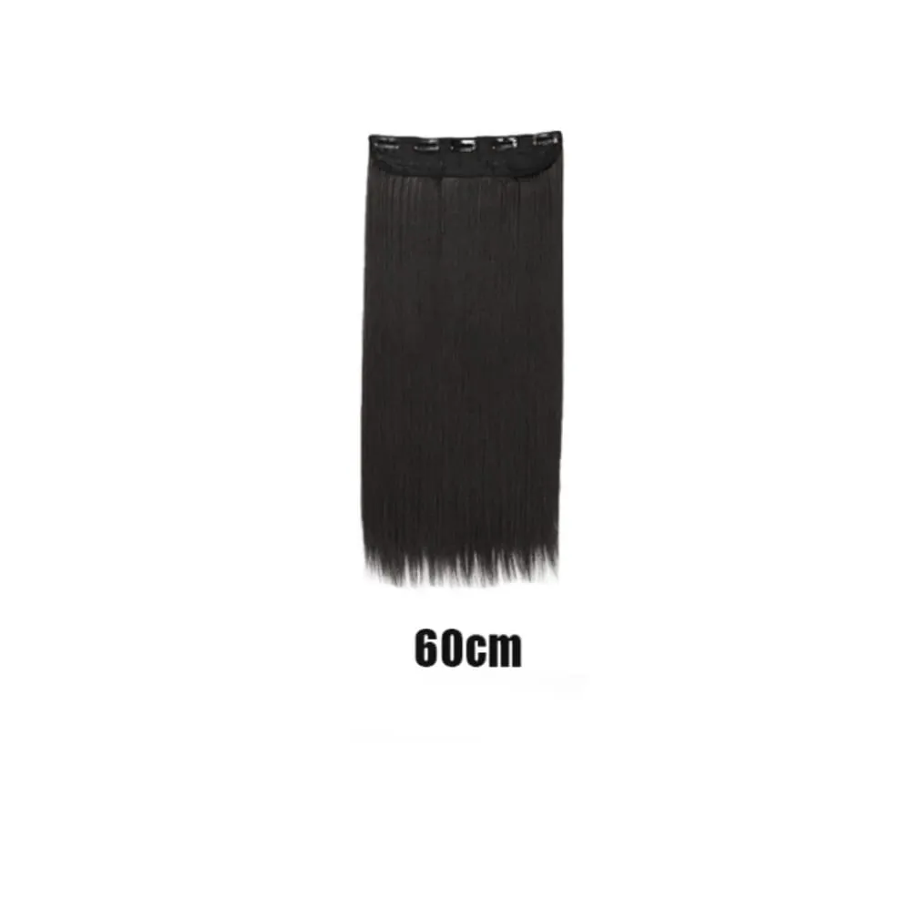 5-Clips Synthetic Heat-Resistant Long Straight Hair Extensions Natural Black Invisible Seamless One-piece Hair Extension Women