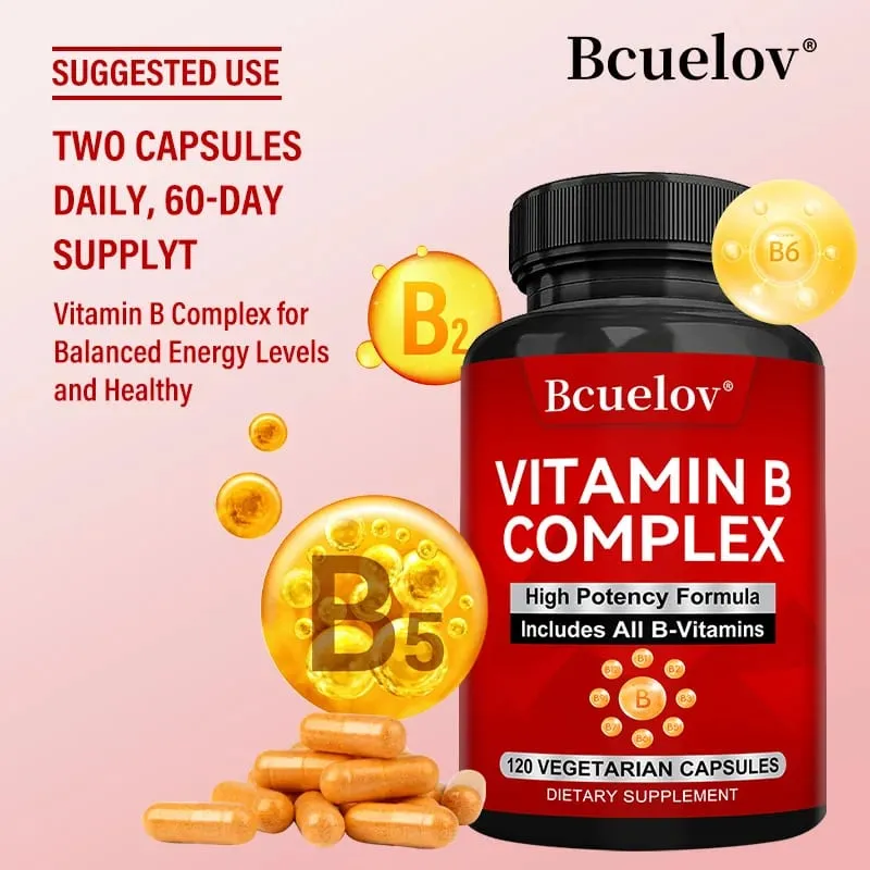 B komplex vitaminok – minden B-vitamin, beleértve a B12 B1 B2 B3 B5 B6 B7 B9 folsavat – Támogatja az egészséges energiaanyagcserét — image 5