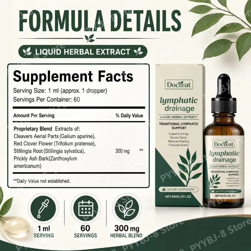 Lymphatic Drainage Drops 60ml Supplement Help Bloat Relief & Immune System Health with Cleavers Red Clover and Stillingia Root — image 3