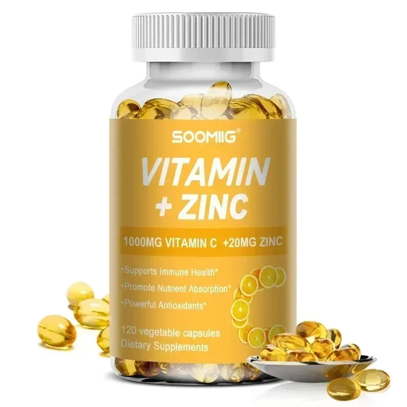 Soomiig Vitamin C with Zinc Capsules Vitamin C 1000MG Zinc 20 Mg for Immune Support Powerful Antioxidant & Energy Production