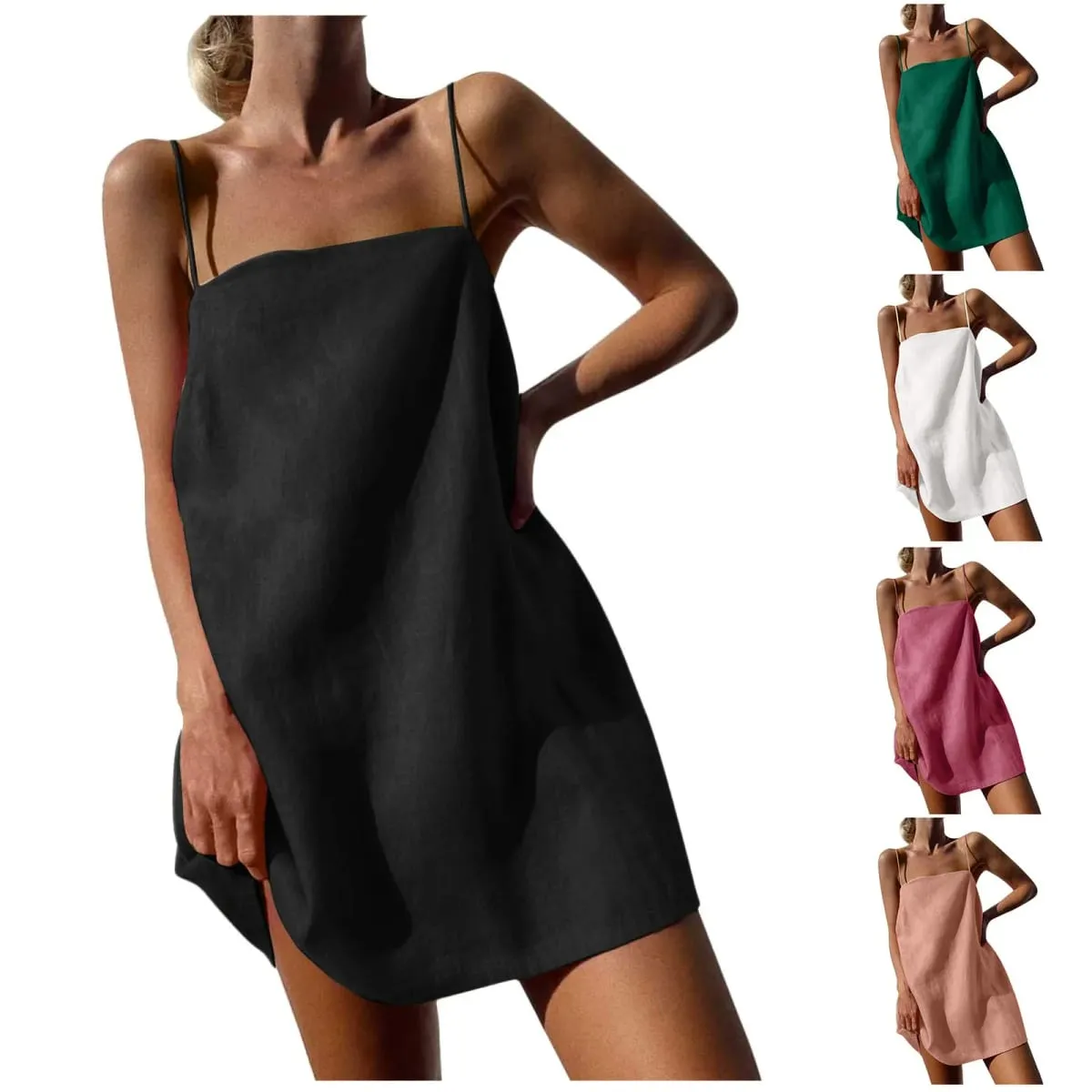 Y2k praia camisola vestido feminino algodão linho casual férias bonito espaguete cinta vestidos de verão na moda férias curto vestido de verão — image 2