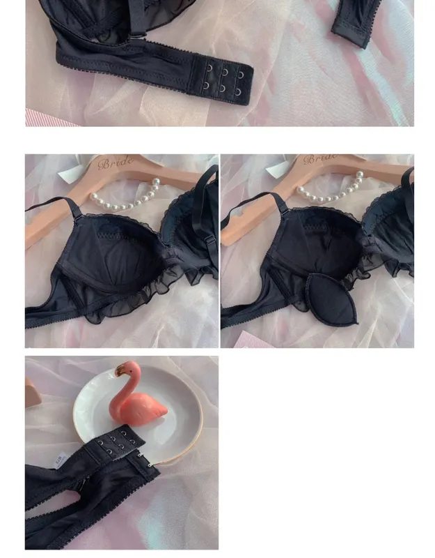 Girls Deep V Big Steel Ring Black Bra Set Sexy Thin Cup Mesh With Steel Ring Mga Pambabaeng Underwear Lingerie Panty — image 4