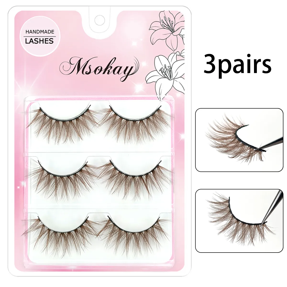 3 Pairs Rainbow Colored Eyelashes Brown Cosplay False Eyelashes Blonde Makeup Eye Lashes Colorful Blue Halloween Vegan Cilias — image 4