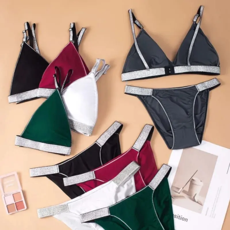 Women Wirefree Bra at Panties Set Padded Bralette Low Rise Bikini Briefs Sexy Lingerie Set Soft Comfy Daily Wear Underwear — image 4