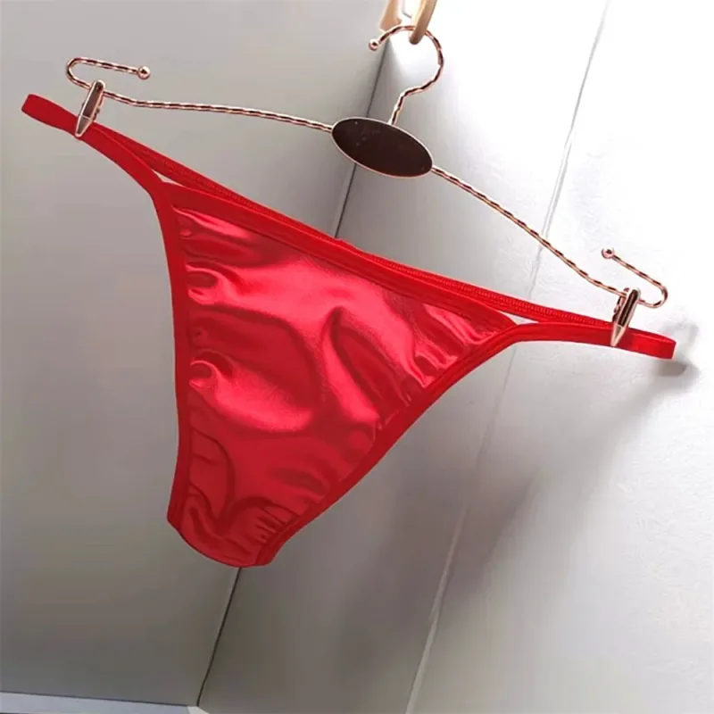 2PCS Men's T-back Thong Sexy Thin Strap Glossy Ice Silk Underwear Male U Convex Night Bikini Low Waist Plus Size Satin G-strings — image 2