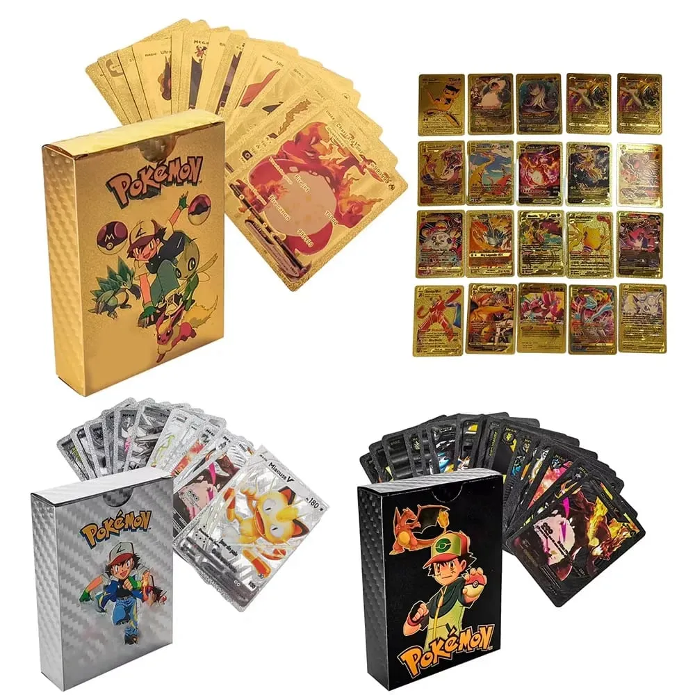 55PCS Pokemon Cards Vmax GX Gold Foil Flash Box Party Interactive Game English Spanish Colorful Game Battle Collection Card Gift — image 1