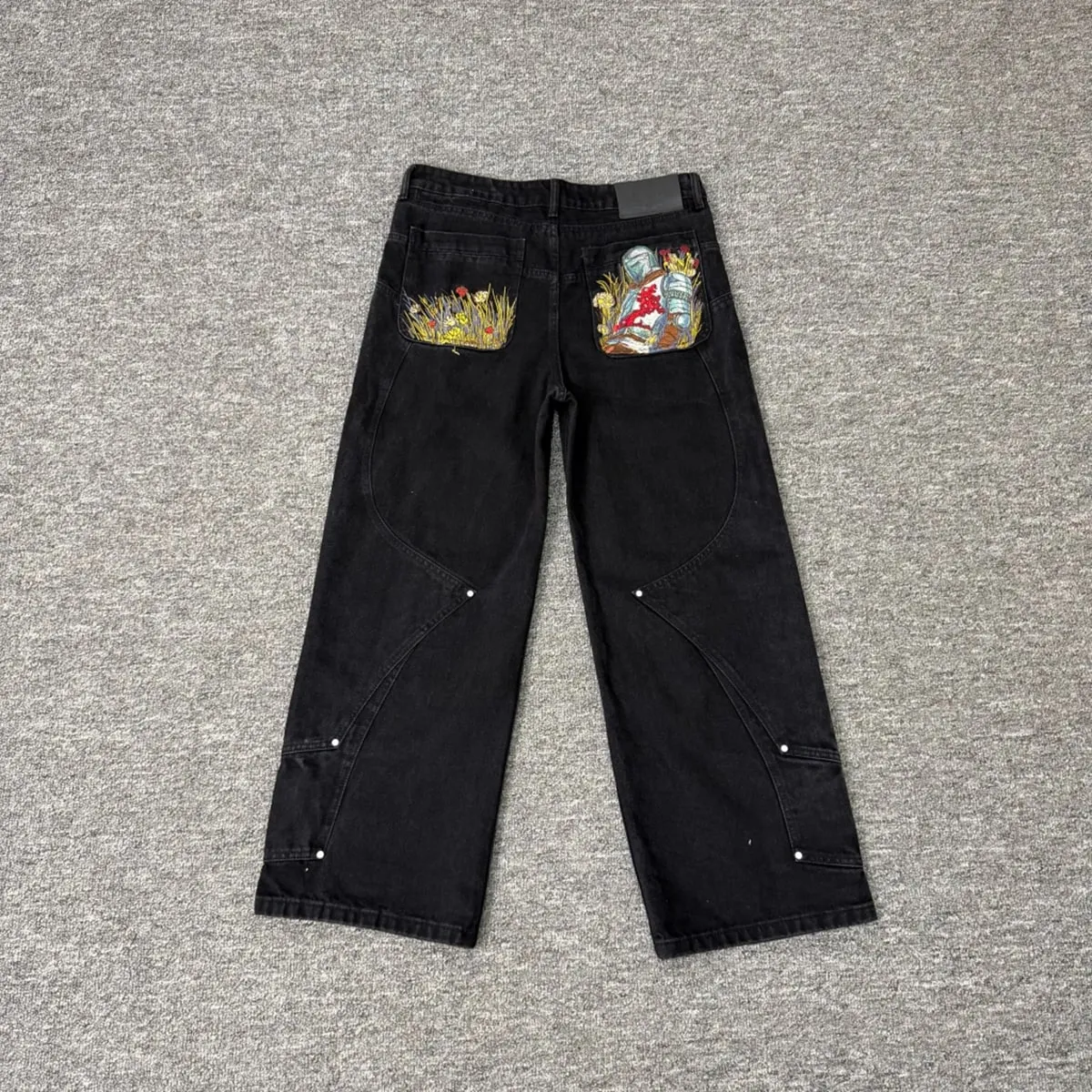 Streetwear Floral Embroidery Washed Baggy Jeans Pants for Men and Women Straight Casual Loose Denim Trousers Oversized — image 8