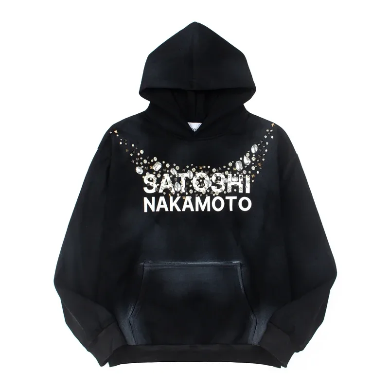 Hoodies Pullover 26ss Vintage Embroidery Leather Pattern Glittering Diamond Print Men's Hooded Hip Hop Style Sweatshirts — image 11