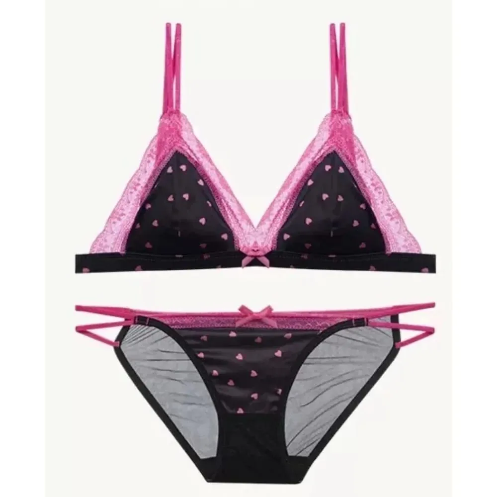 Elegant French Sweet Satin Lace Triangle Bra Pure Sexy Coquette Look Wirefree Small Bust Gathered Effect Thin Cup Bow Lingerie — image 3