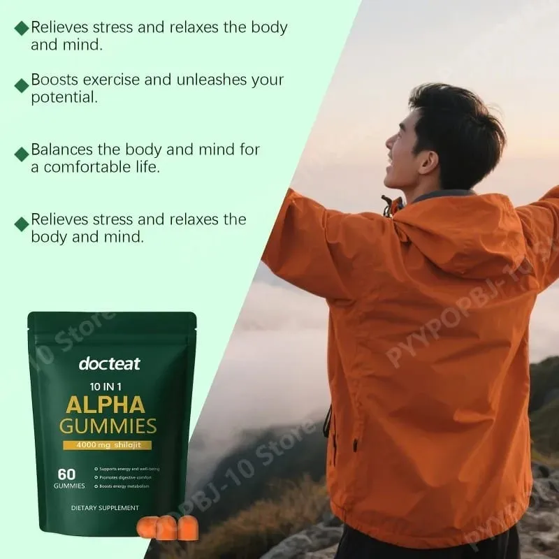 Gomas Shilajit 10 em 1 4000 mg com extrato de raiz de Ashwagandha 60 gomas Suplemento de bem-estar e suporte energético para adultos — image 4